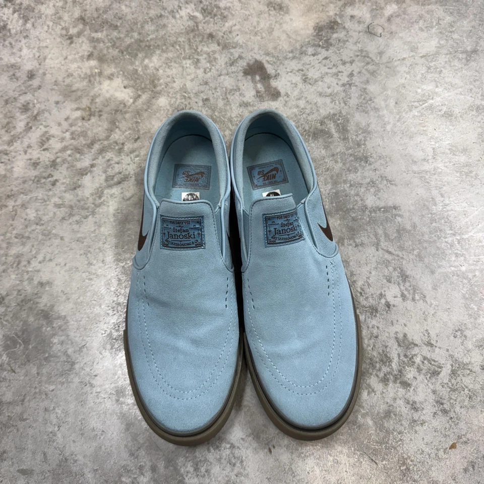 Nike SB Janoski Slip-On Shoes Mens Size 10 Light Blue Brown Gum Sole Suede Skate - Image 4 of 4