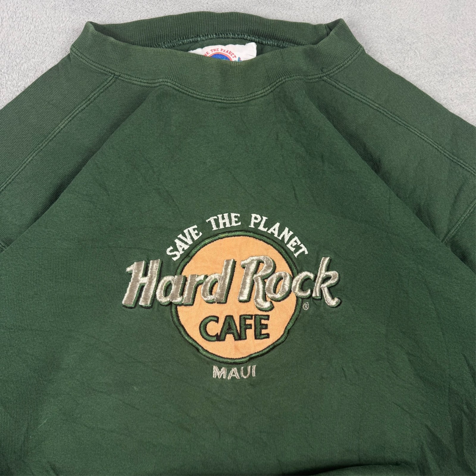 Vintage Hard Rock Cafe 90's Green Maui Save The Planet Oversized Sz M Sweatshirt image 4