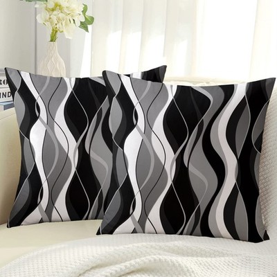 2 Pcs Monochrome Geometric Wavy Modern Style Plush Pillow Covers Cushion Case