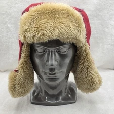 Life Is Good Hat Trapper Fitted One Size Red Tan Sherpa Faux Fur Winter Mens