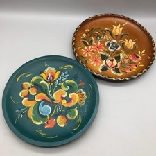 Norwegian Rosemaling Decorative Hand-painted Wooden Plate Brown Wall Art Used