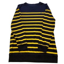 Nautica Kids XL 18/20 Long Sleeve Striped Pique Pullover Shirt Navy Blue Yellow