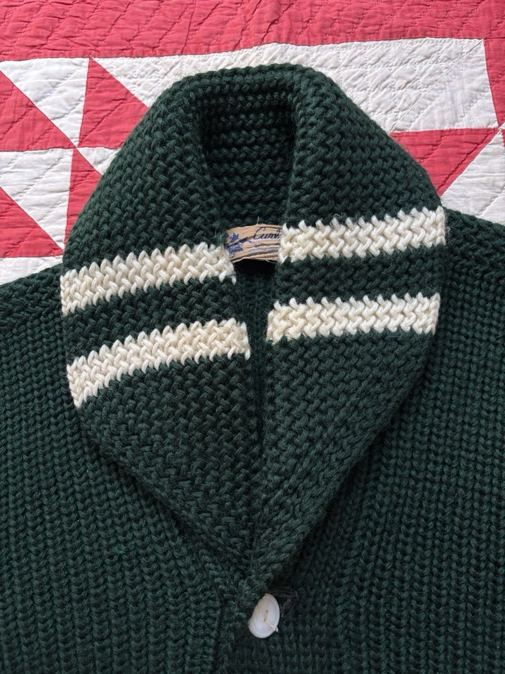 Cárdigan Suéter Vintage Años 30 40 Cuello Chal Rayas Rizadas Parches Rizado Rito Foto 3 de 4