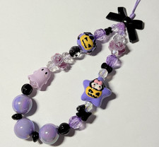 Handmade Halloween hand painted sanrio kuromi beaded phone bag charm purple