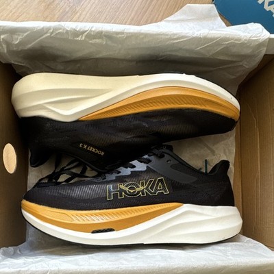 HOKA Rocket X 3 Men's Low Top Lace-Up Running Sneakers Black Gold White