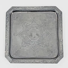 Antique Middletown Plate Co Quadruple Silverplate Square Tray #63 Monogram K