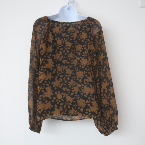 Ann Taylor Factory Blouse Small Chiffon Dark Floral Work Career Dressy - Picture 4 of 11