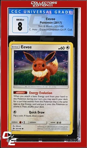 Sun & Moon Eevee 101/149 C. Holo Espeon/Umbreon-GX P. Coll. CGC 8
