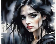 Figurative Portraits Introspective Emo Girl Canvas Wall Art Picture