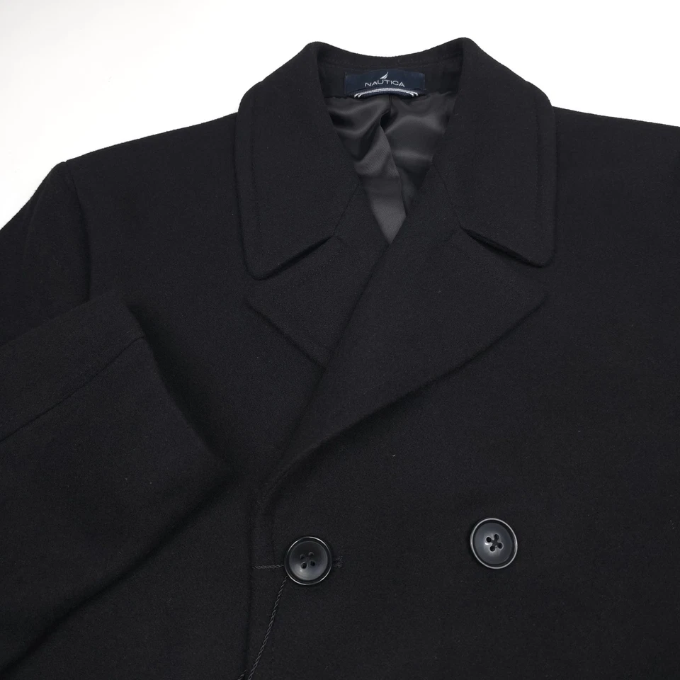$395 Abrigo Nautica Latón Negro Mezcla Lana Doble Pecho Para Hombre Talla 38R Foto 2 de 4
