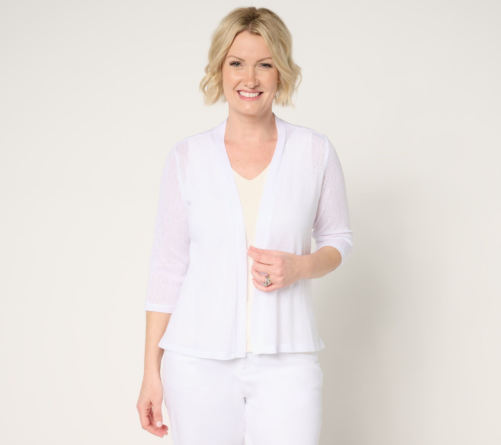 Denim & Co. Women's Top Plus Sz Sweater 1X Essentials Sleeve Slub White A685473