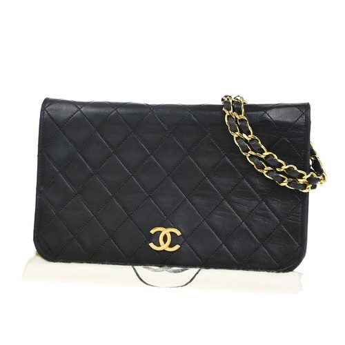 CHANEL CC Logo Matelasse 23 Full Flap Chain Shoulder Bag Leather Black Gold