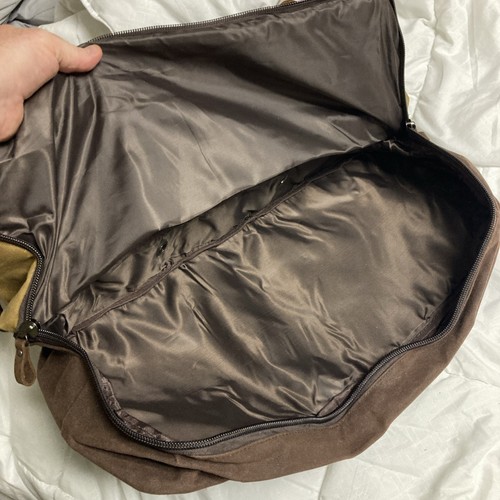 Nerlion Men’s Brown Duffle Waxed Canvas & Leather Waterproof Travel Bag W/ Strap - Picture 13 of 15