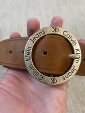 Vintage Calvin Klein Jeans Genuine Leather Logo Buckle Belt Small