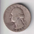 1945-P WASHINGTON QUARTER 25¢ PHILADELPHIA MINT 90% SILVER COIN UNITED STATES