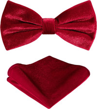 TIE G Men's Glitter Velvet Bow Tie  Pocket Square Set in Gift Box for Wedding,