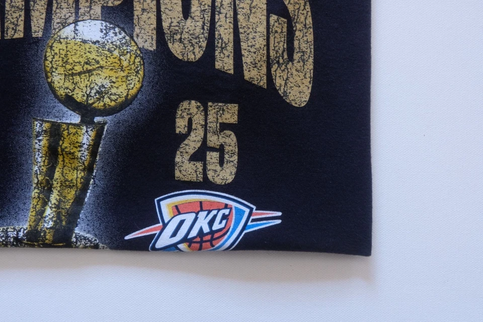 NIKE NBA OKC OKLAHOMA CITY THUNDER CHAMPIONS 2025 DRI FIT BLACK T SHIRT YOUTH XL - Image 4 of 4