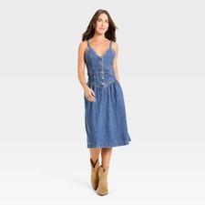 Women's Sleeveless Corset Denim Midi Dress - Universal Thread Light Wash 4