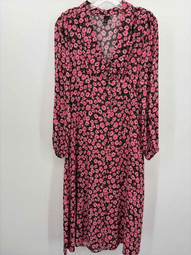 Pre-Owned Nobody's Child Pink Size 10 Floral Midi Long Sleeve Dress
