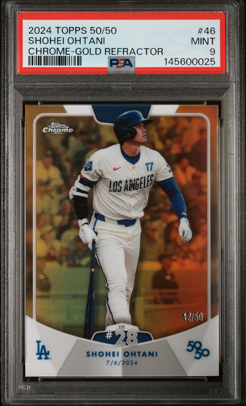 2024 TOPPS 50/50 SHOHEI OHTANI CHROME-GOLD REFRACTOR SHOHEI OHTANI 42/50 PSA 9