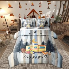 7 Piece Camper Bedding Queen for Girls Boys,Kids Camping Comforter Set,Yellow...
