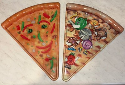 2 Vintage Deborah Mallow Pepper Face, Veggie Band Pizza Slice Shaped Plates