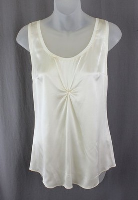 Rivamonti Women's Cream Silk Blend Scoop Neck Sleeveless Pleated Top Medium