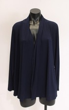 Susan Graver Women's Petite Ribbed Liquid Knit Open Cardigan EH6 Navy Large
