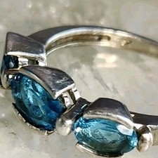 Triple Stone Blue Topaz Sterling Silver Anniversary Ring November Birthstone 7