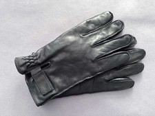 ARIS MEN'S BLACK LEATHER GLOVES, THIN POLY FLEECE LINING, INDIA, sz LG EUC