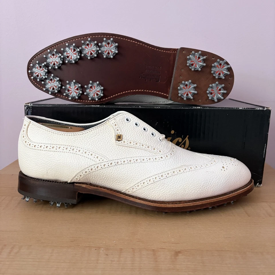 NEW FootJoy Classics White pebble Leather brogue wingtip golf shoes Men's 9.5C - Image 2 of 4