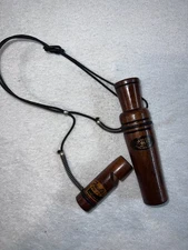P S OLT DR -115 Double Reed Duck Call Wood with lanyard Pekin IL & Faulks PW-70 