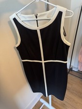 Calvin Klein Women Size 12 Black White Piping Sheath Dress Sleeveless
