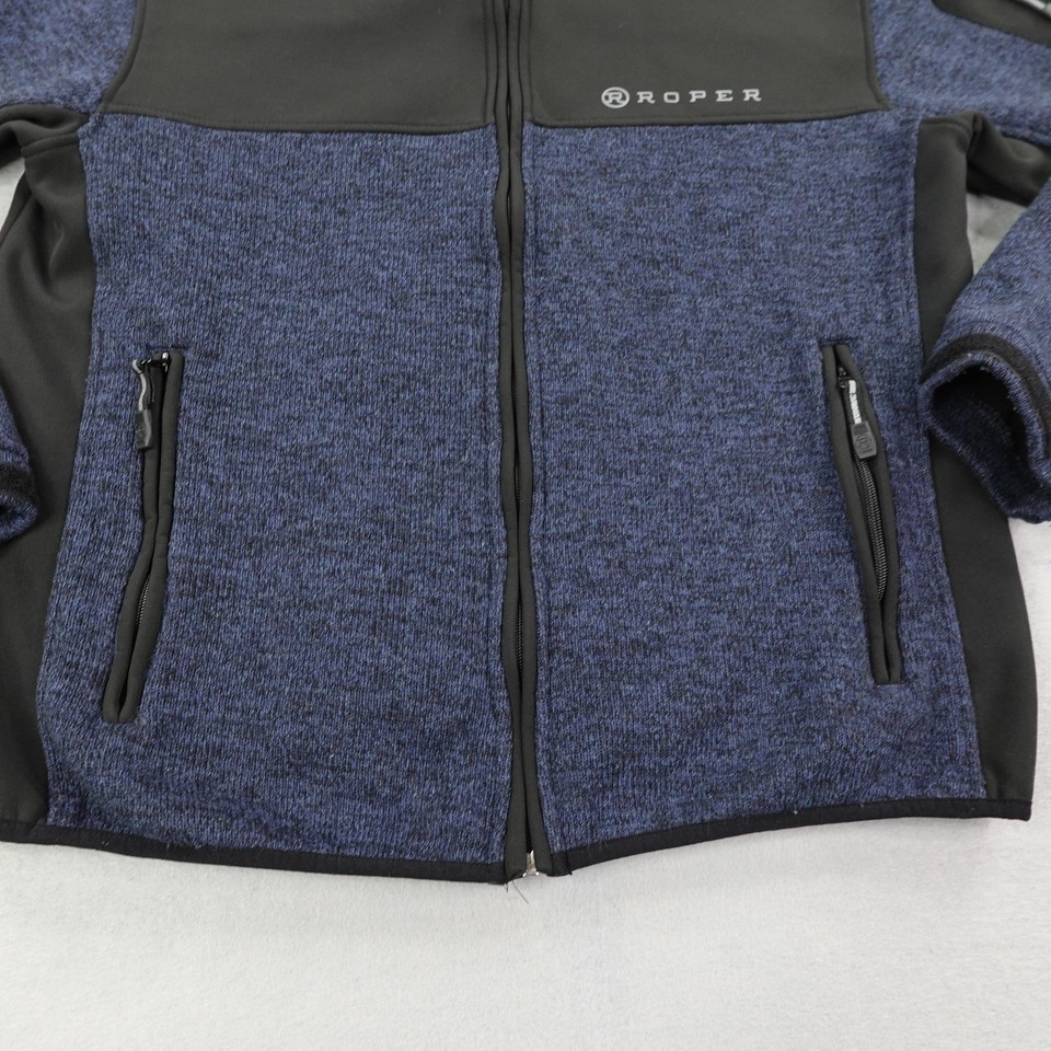 Roper Jacket Mens Large Blue Black Full Zip Fleece Softshell Western ...