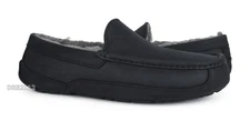 UGG Ascot Matte Leather Black Fur Slippers Mens Size 13 -NIB-