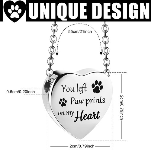 2 Pcs Pet Cremation Jewelry for Ashes Urn Necklace with Paw Print Heart, Pet ... - Picture 2 of 7