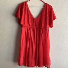 NWOT Free People Mini Dress Sz XS Red Gauze Crochet Lace Detail, MSRP $148