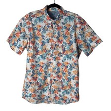 IZOD Mens Saltwater Relaxed Classics Short Sleeve Tropical Button Down Shirt L