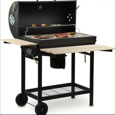 Holzkohlegrill XXL Grillwagen mit 3 Grillrost Rost Thermometer Deckel BBQ Kohle
