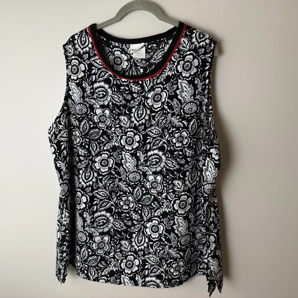 BonWorth Sleeveless Blouse Size XL Tank Top Floral Black White Red Casual Work - Image 2 of 4