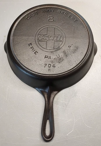 GRISWOLD #8 Cast Iron Skillet Pan 704 R Large Block Slant Logo Fully Restored!!