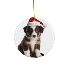 Hanging Ceramic Christmas Tree Ornament - Collie Puppy Design