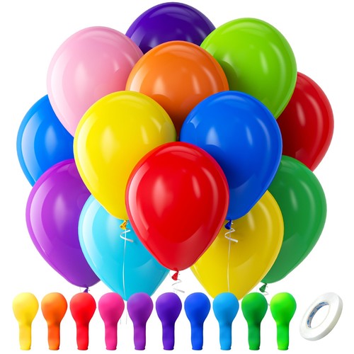 Assorted Rainbow Latex Balloons, 100 Pack 12 inch Round Helium Bright Color B...