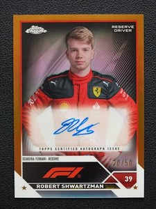 Robert Shwartzman 2023 Topps Chrome Formula 1 Auto Gold /50 Ferrari Res. Driver
