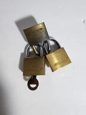 3 Small -Brinks Brass Padlock(s) - Lock with Key-Masterlock VG B2