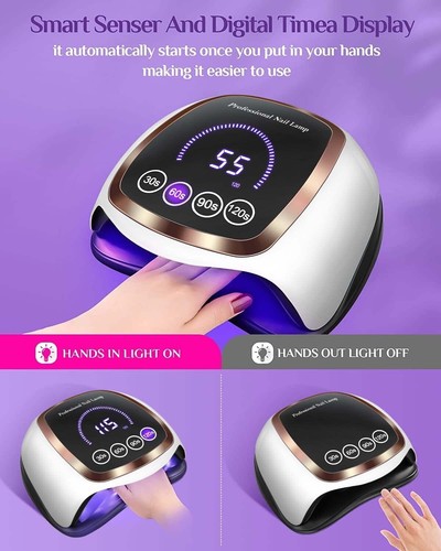 Secador de Uñas Profesional Lampara LED UV De 168W Para Gel Secado Con Plano LCD - Imagen 5 de 8