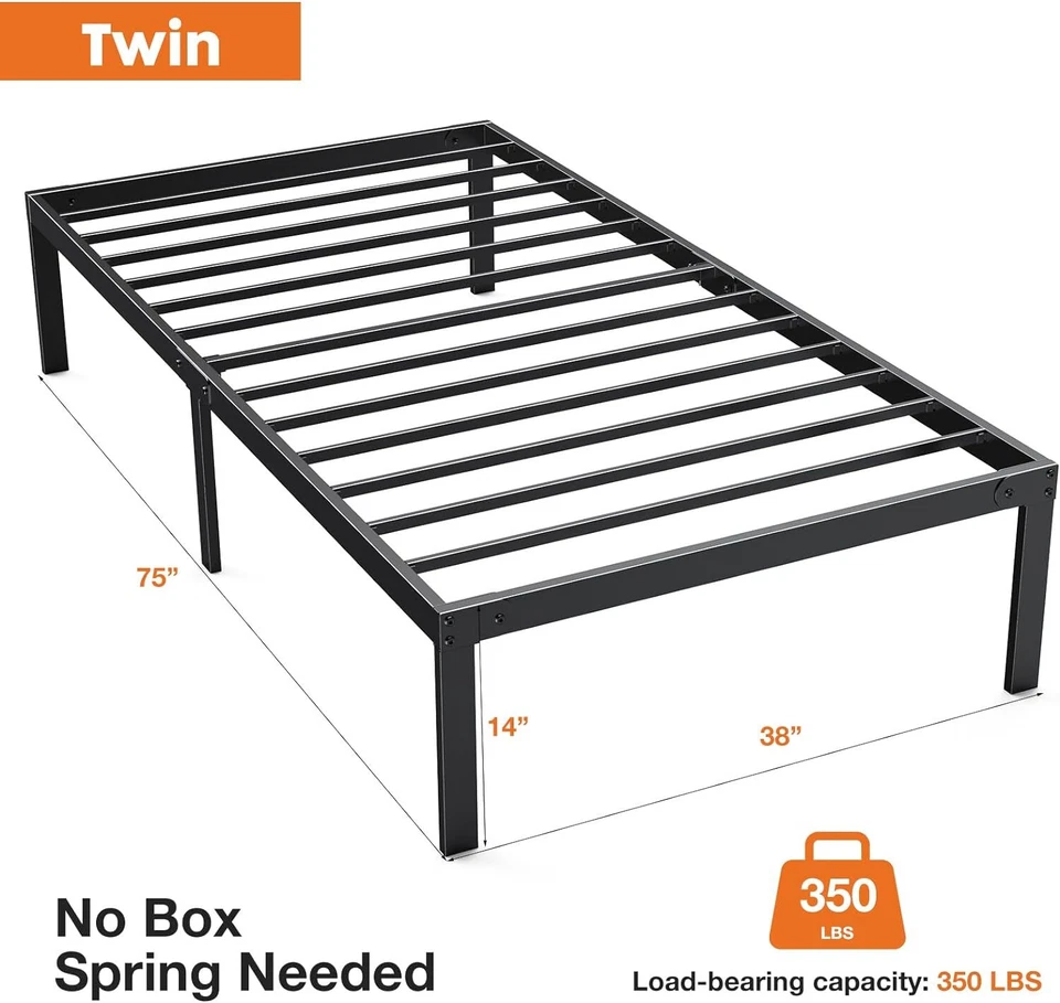 Cama de metal queen king size tamanho completo quarto aço resistente ripas suporte cama - Imagem 3 de 4