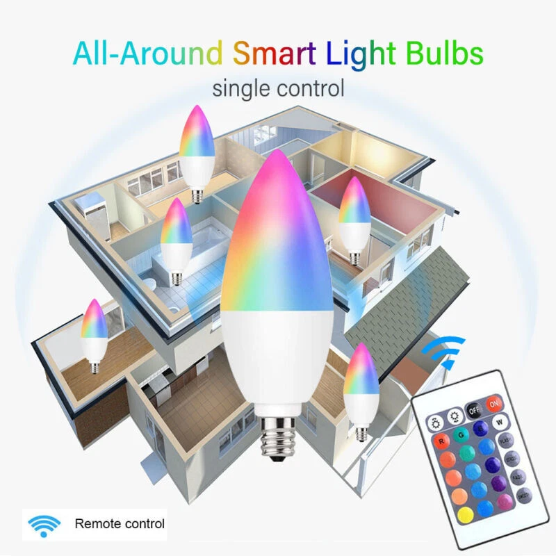 Candle LED Bulb Smart RGB Light Bulbs Remote Dimmable E12/E14/E26/E27/B22 HOT - Image 2 of 4