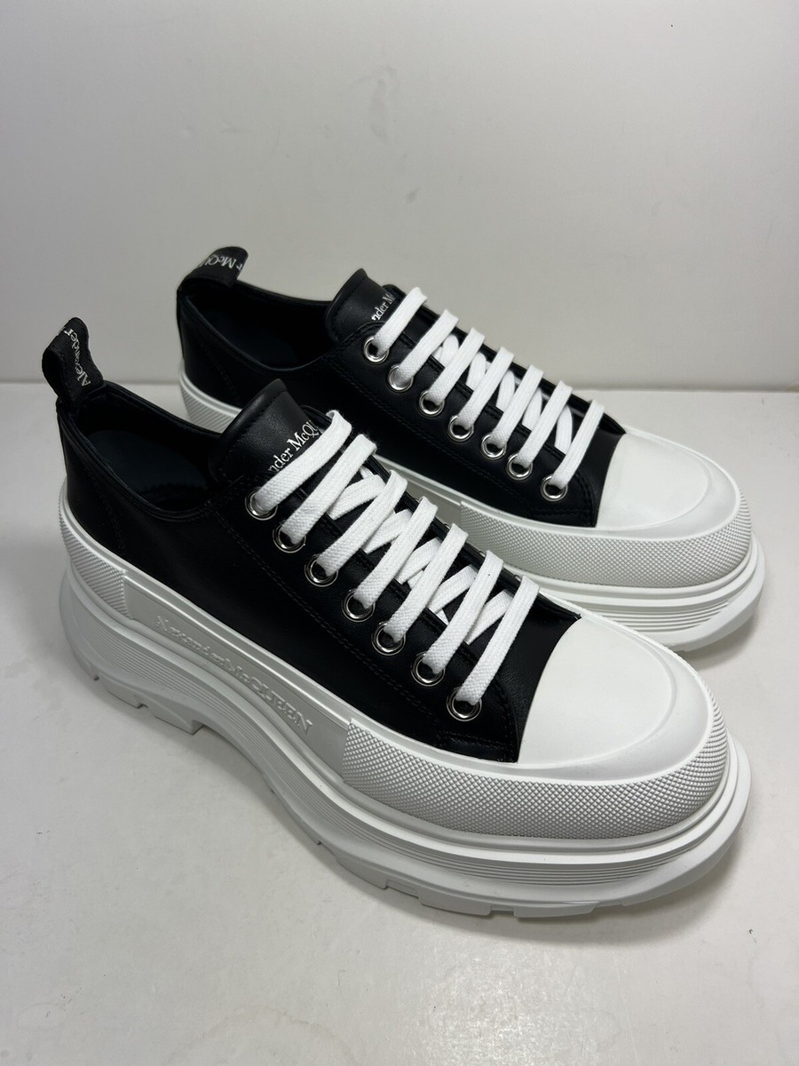 NIB Alexander McQueen Men White/ Black Tread Slick Sneaker Shoe