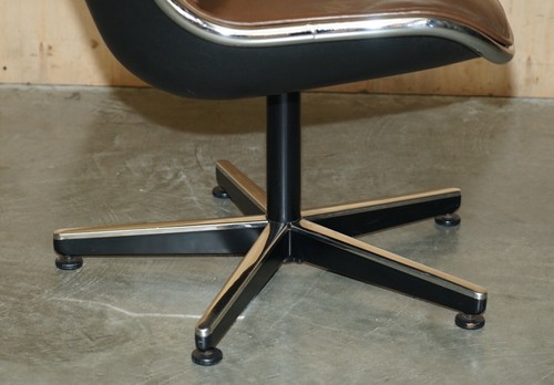 VINTAGE UNIQUE CHARLES POLLOCK FOR KNOLL BROWN LEATHER OFFICE ARMCHAIR - Picture 12 of 16